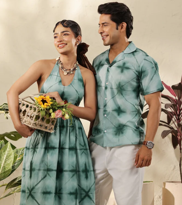Matching Couple Outfit Set in Sage Green Tie-Dye