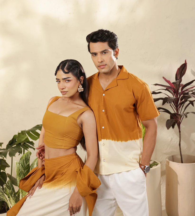 Matching Couple Outfit Set in Rust & Cream Tie-Dye