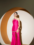 Pink Silk Satin Short Kurta Palazzo Set